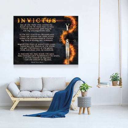 Invictus Poem Canvas Wall Art, William Ernest Henley Quote, Motivational Quote, Invictus Quote Print, Library Print, Warrior, Poem, Warrior - Royal Crown Pro