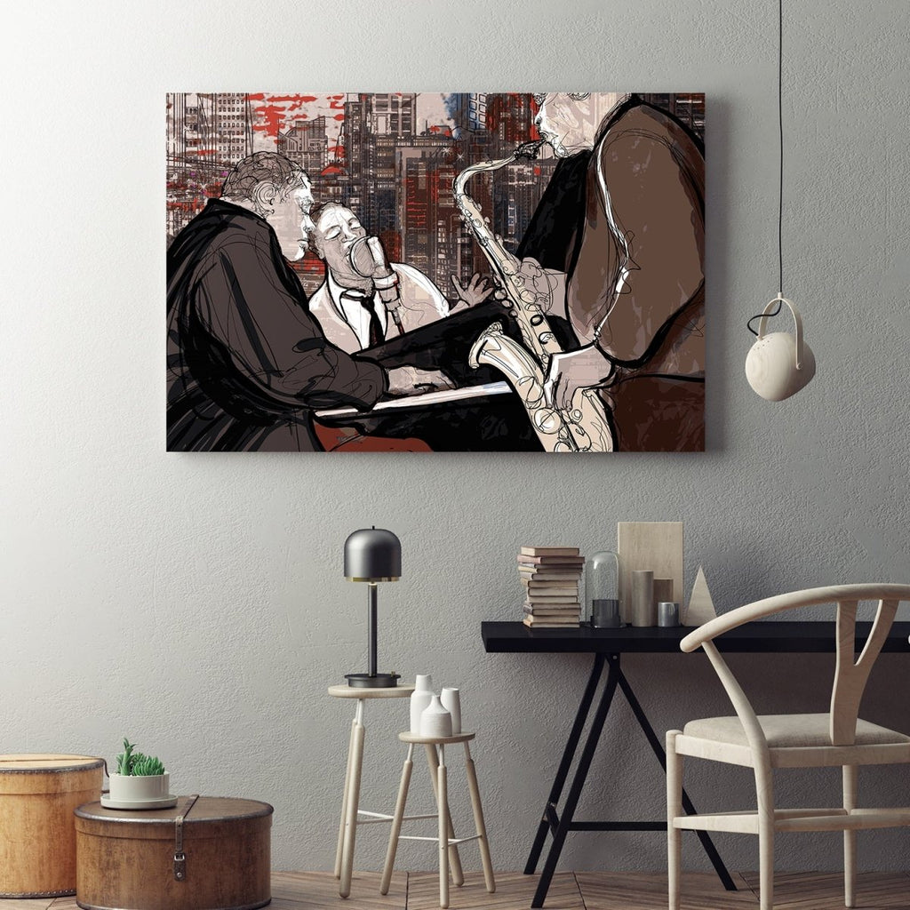 Jazz Trio Musicians Abstract Framed Wall Art - Royal Crown Pro