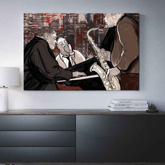 Jazz Trio Musicians Abstract Framed Wall Art - Royal Crown Pro