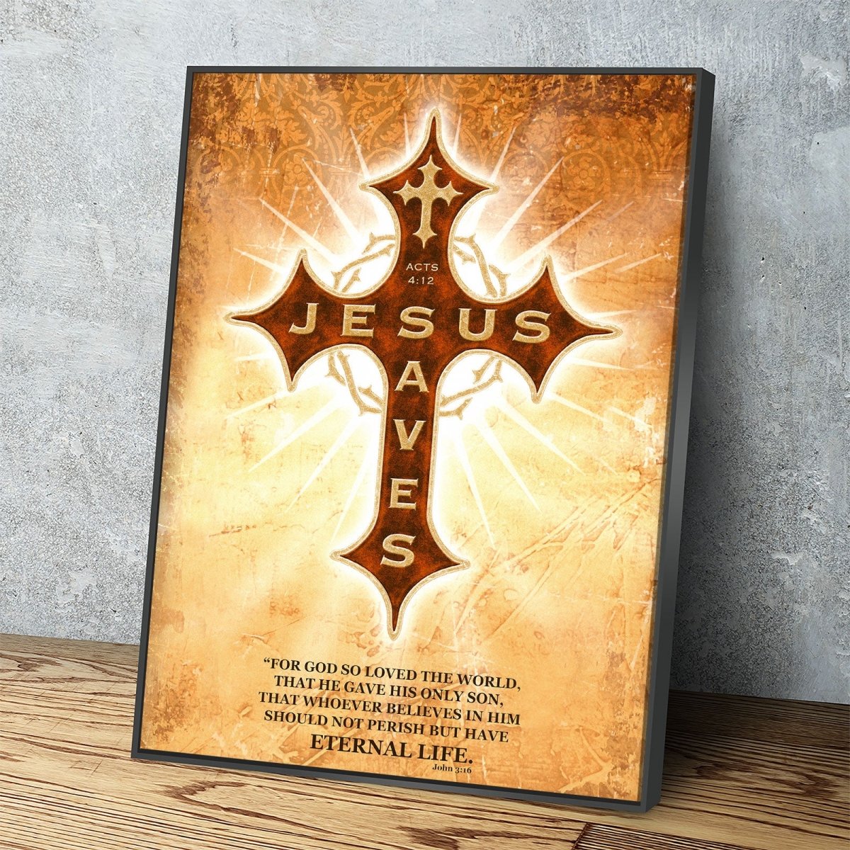 Jesus Saves Canvas Wall Art, Religious Decor Acts 4:12, John 3:16 - Royal Crown Pro
