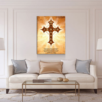 Jesus Saves Canvas Wall Art, Religious Decor Acts 4:12, John 3:16 - Royal Crown Pro