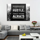 Last Name Hustle First Name Always Framed Canvas Wall Art - Royal Crown Pro