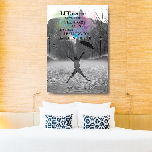 Learning To Dance In The Rain Framed Canvas Wall Art Home Office Dorm Motivational Inspiration - Royal Crown Pro