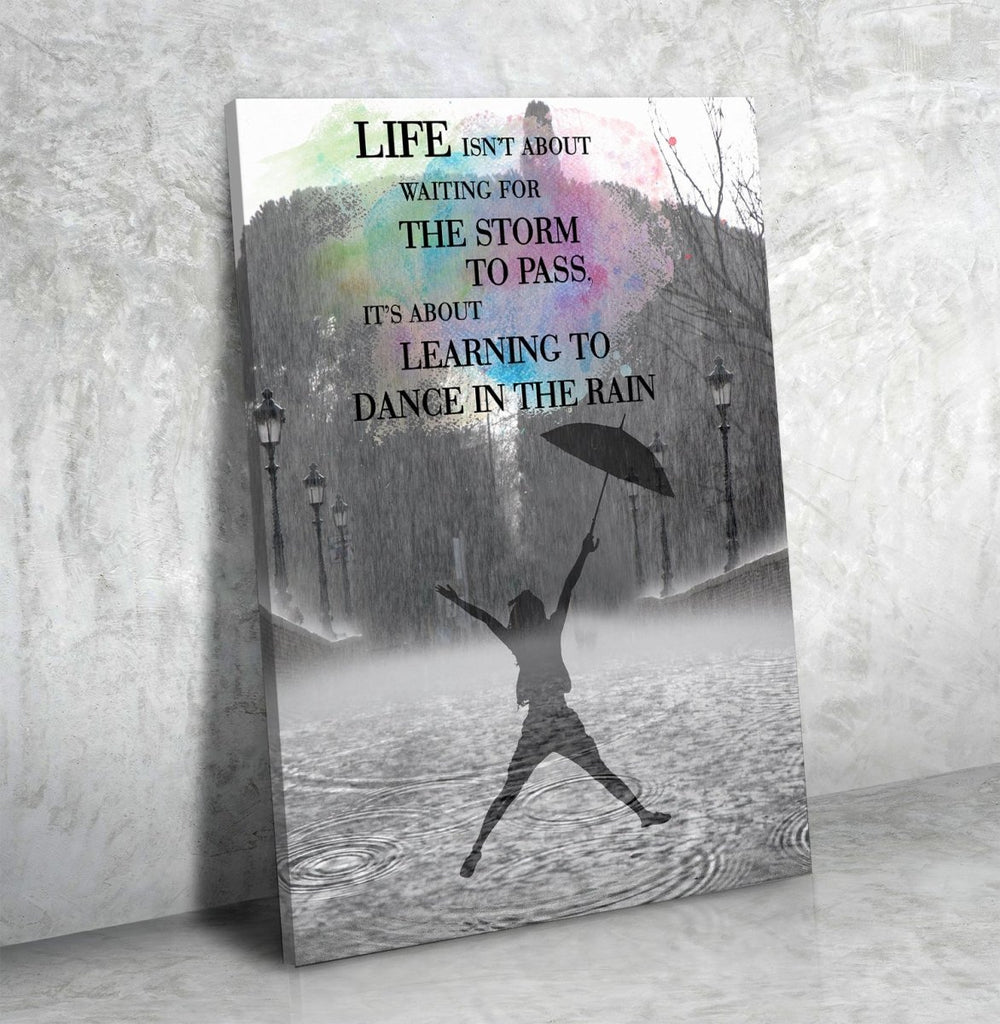 Learning To Dance In The Rain Framed Canvas Wall Art Home Office Dorm Motivational Inspiration - Royal Crown Pro