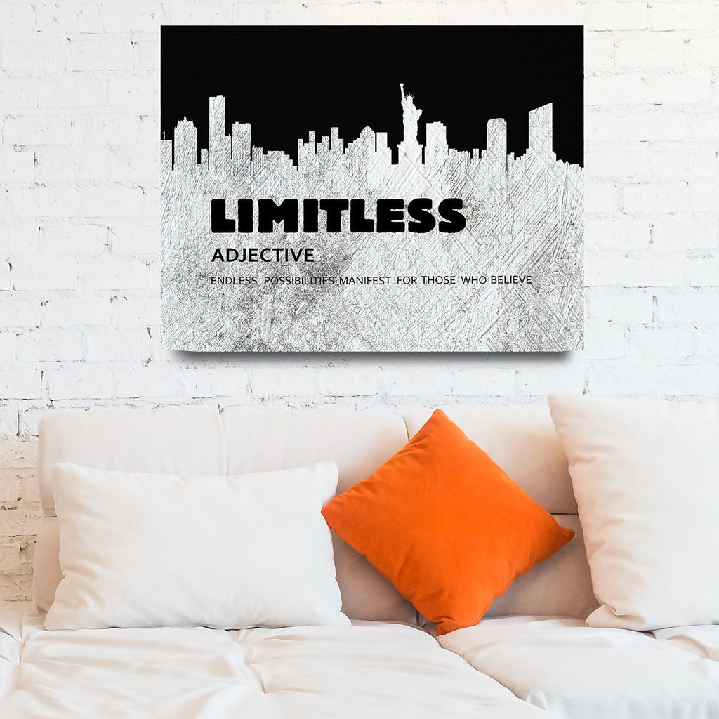 Limitless Motivational Framed Canvas Wall Art With New York Skyline Success - Royal Crown Pro