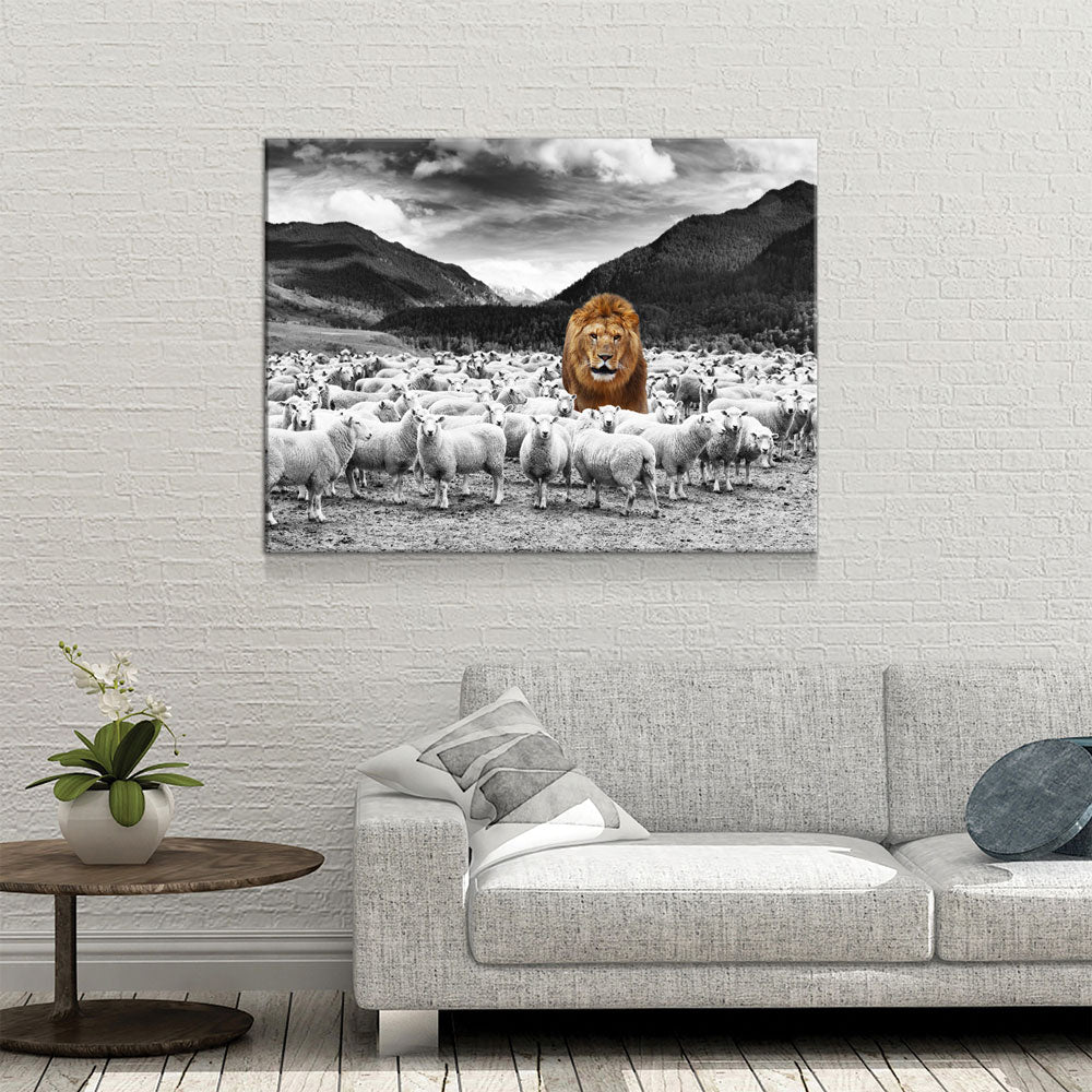 Lion Among The Sheep Canvas Wall Art, Motivational Decor - Royal Crown Pro