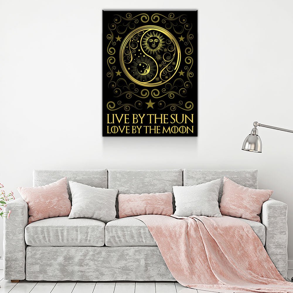 Live By The Sun Love By The Moon Canvas Wall Art, Motivational Quote - Royal Crown Pro