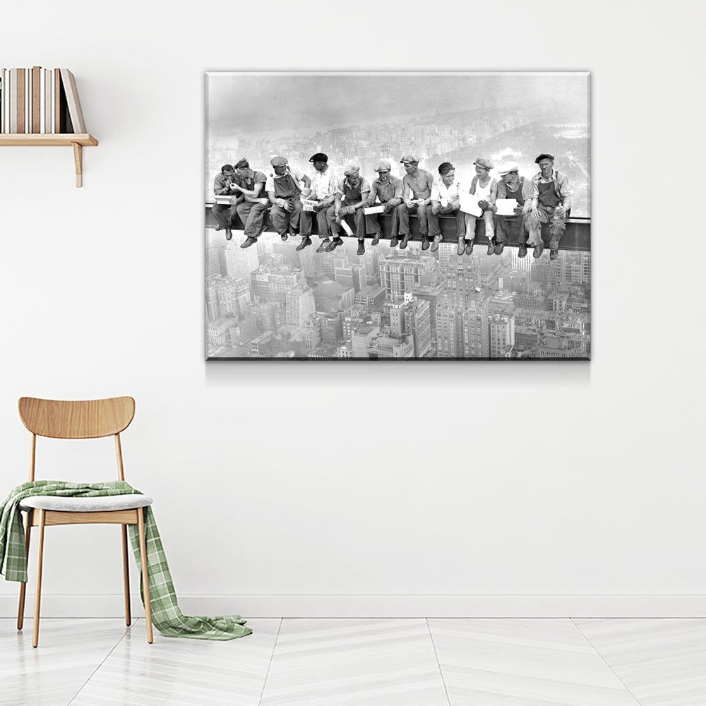 Lunch Atop Skyscraper, Steelworkers Classic Black White Canvas Wall Art, New York Iconic Construction Workers, Black White - Royal Crown Pro