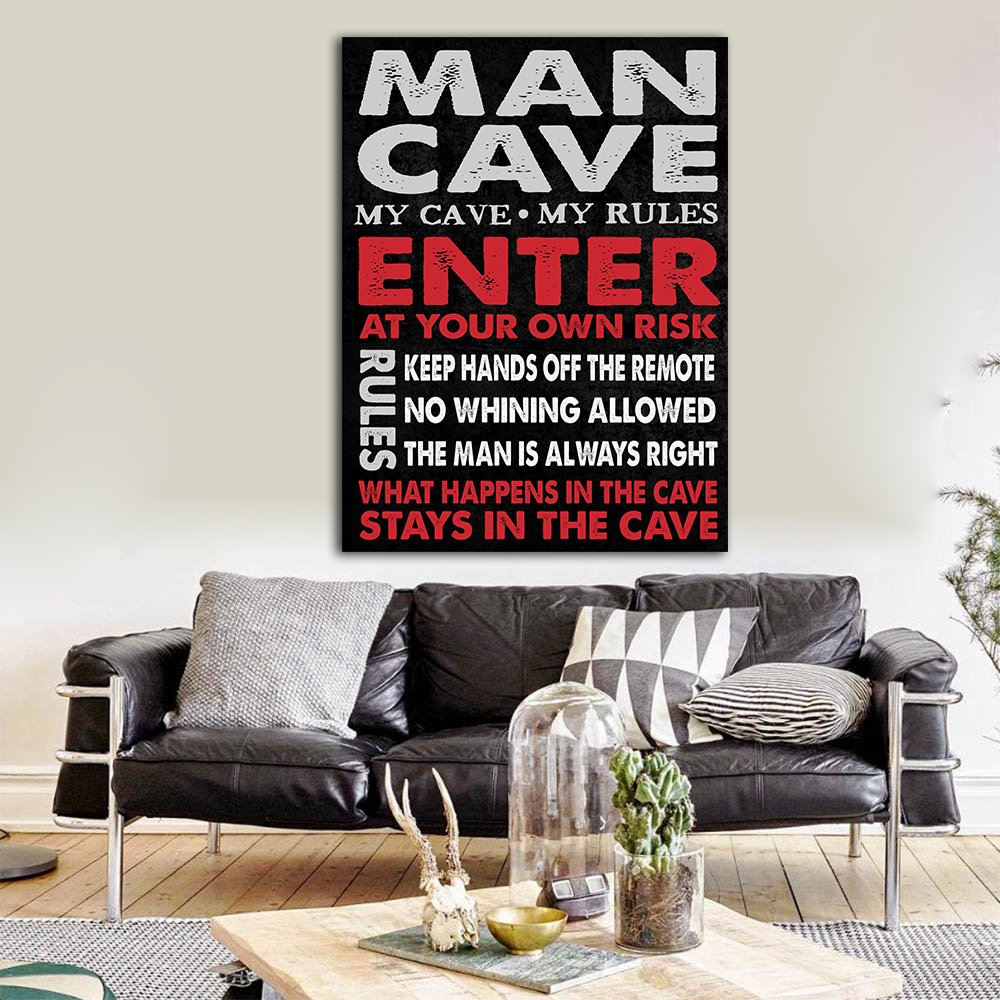 Man Cave Sign Canvas Wall Art, Man Cave Decor - The Perfect Man Cave Gift Man Cave Wall Art - Royal Crown Pro