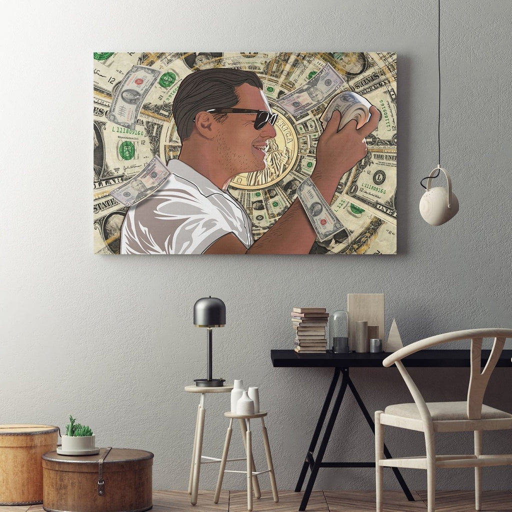 Money Roll Wolf of Wall Street Framed Canvas Art DiCaprio Art - Royal Crown Pro