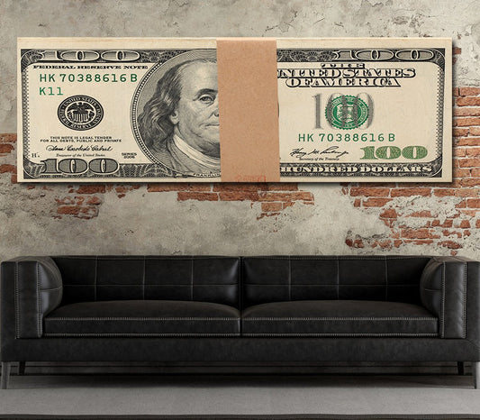 Money Stack Franklin Bills Canvas Wall Art Motivational Wall Decor - Royal Crown Pro