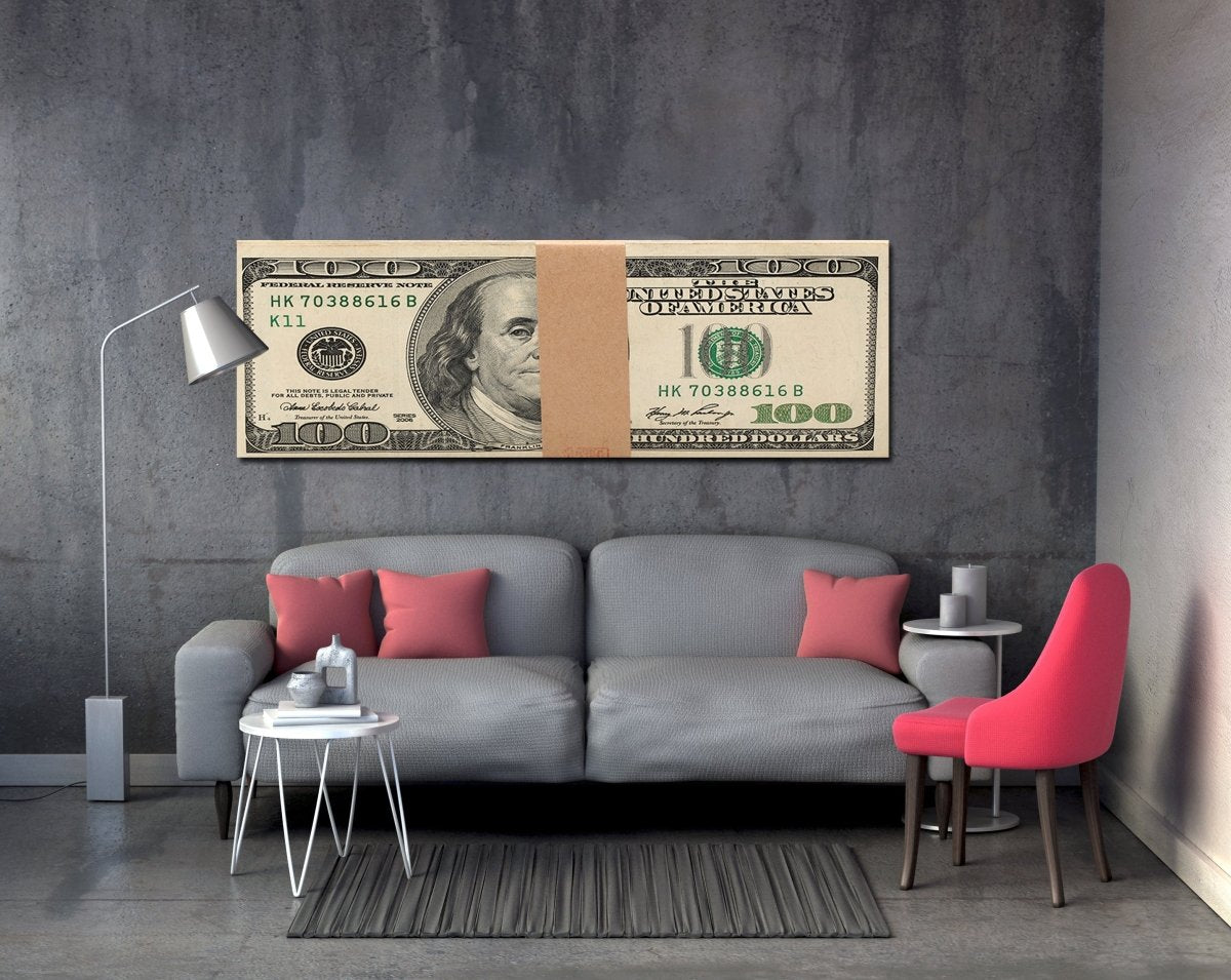 Money Stack Franklin Bills Canvas Wall Art Motivational Wall Decor - Royal Crown Pro