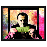 Money Talks DiCaprio Wolf of Wall Street Pastel Abstract Framed Canvas Wall Art With Black Frame - Royal Crown Pro