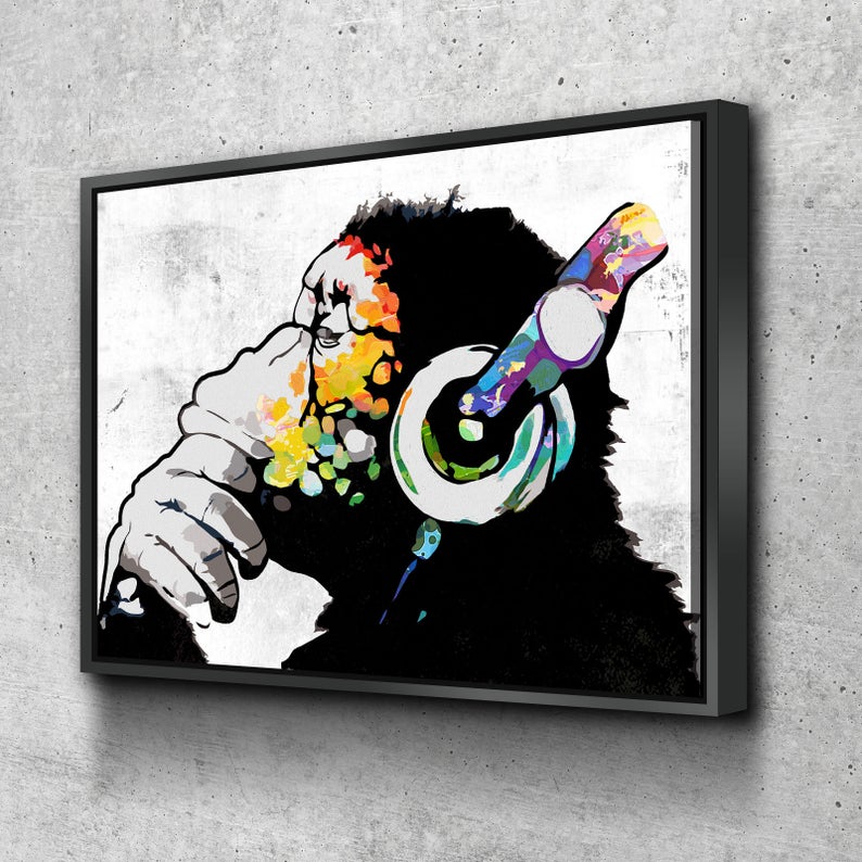 Monkey Headphones DJ Canvas Wall Art - Royal Crown Pro