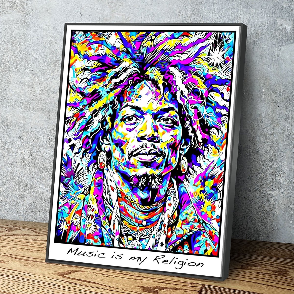 Music is my Religion Canvas Wall Art, Hendrix Decor - Royal Crown Pro