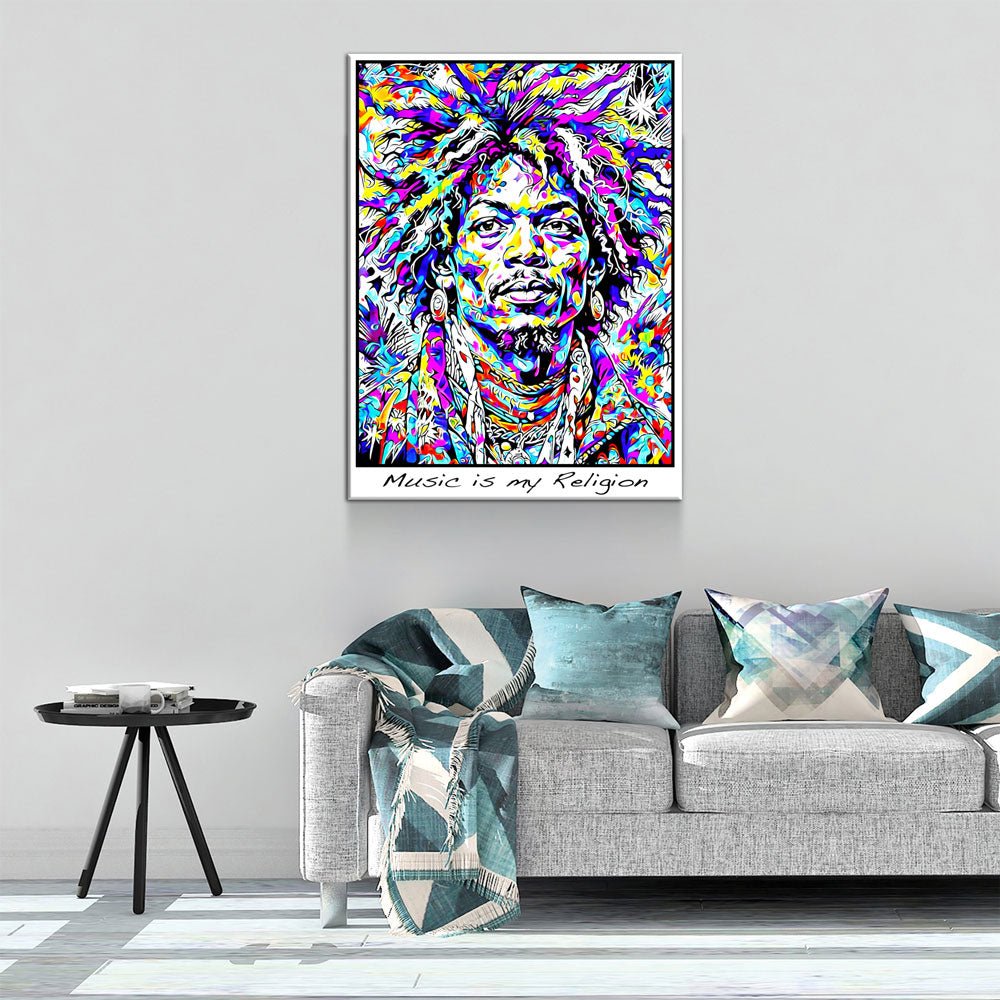 Music is my Religion Canvas Wall Art, Hendrix Decor - Royal Crown Pro