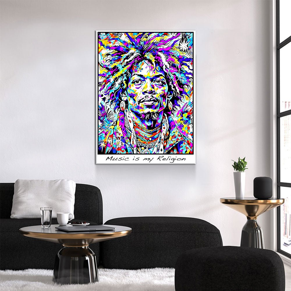 Music is my Religion Canvas Wall Art, Hendrix Decor - Royal Crown Pro