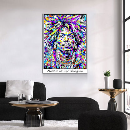 Music is my Religion Canvas Wall Art, Hendrix Decor - Royal Crown Pro