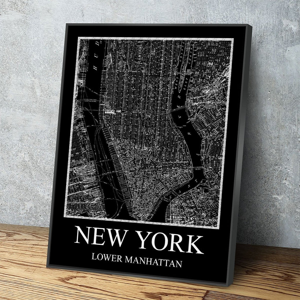 New York Lower Manhattan Map Canvas Wall Art, New York Map, Lower Manhattan Map, 1880 New York Map - Royal Crown Pro