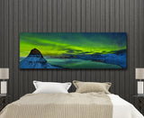 Northern Lights Aurora Borealis Framed Canvas Wall Art Landscape Iceland Decor Kirkjufell Mountain - Royal Crown Pro