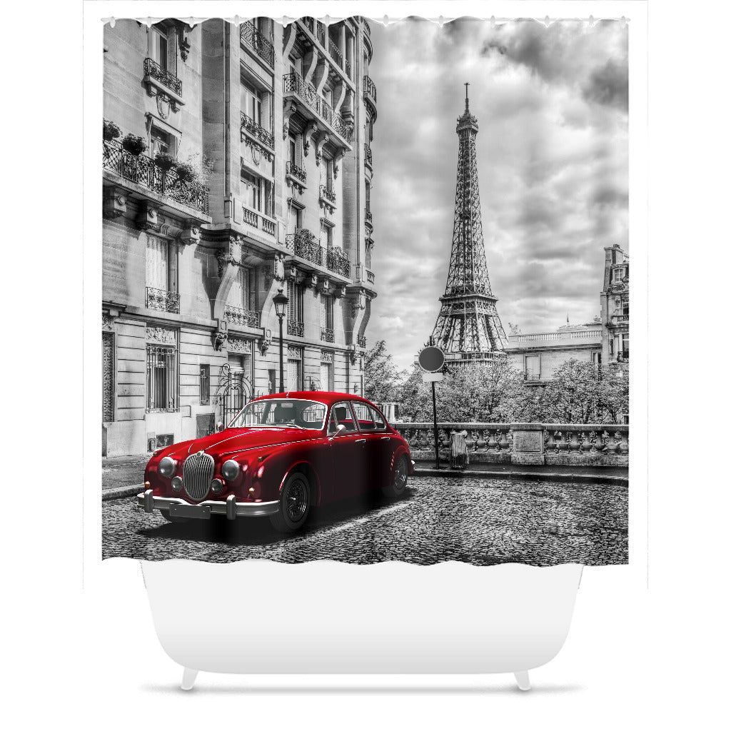 Paris Red Car Shower Curtain Bathroom Paris Decor - Royal Crown Pro