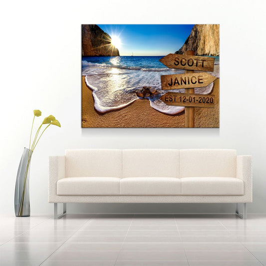 Personalized Names Date Beach Sign Canvas Wall Art - Royal Crown Pro