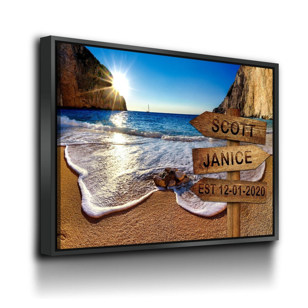 Personalized Names Date Beach Sign Canvas Wall Art - Royal Crown Pro