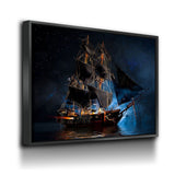 Pirate Ship Dark Sea Battle Canvas Wall Art, Pirate Decor, Ship Sailing, Jolly Roger Flag, Pirate Battleship, Horizontal Orientation, Pirate - Royal Crown Pro
