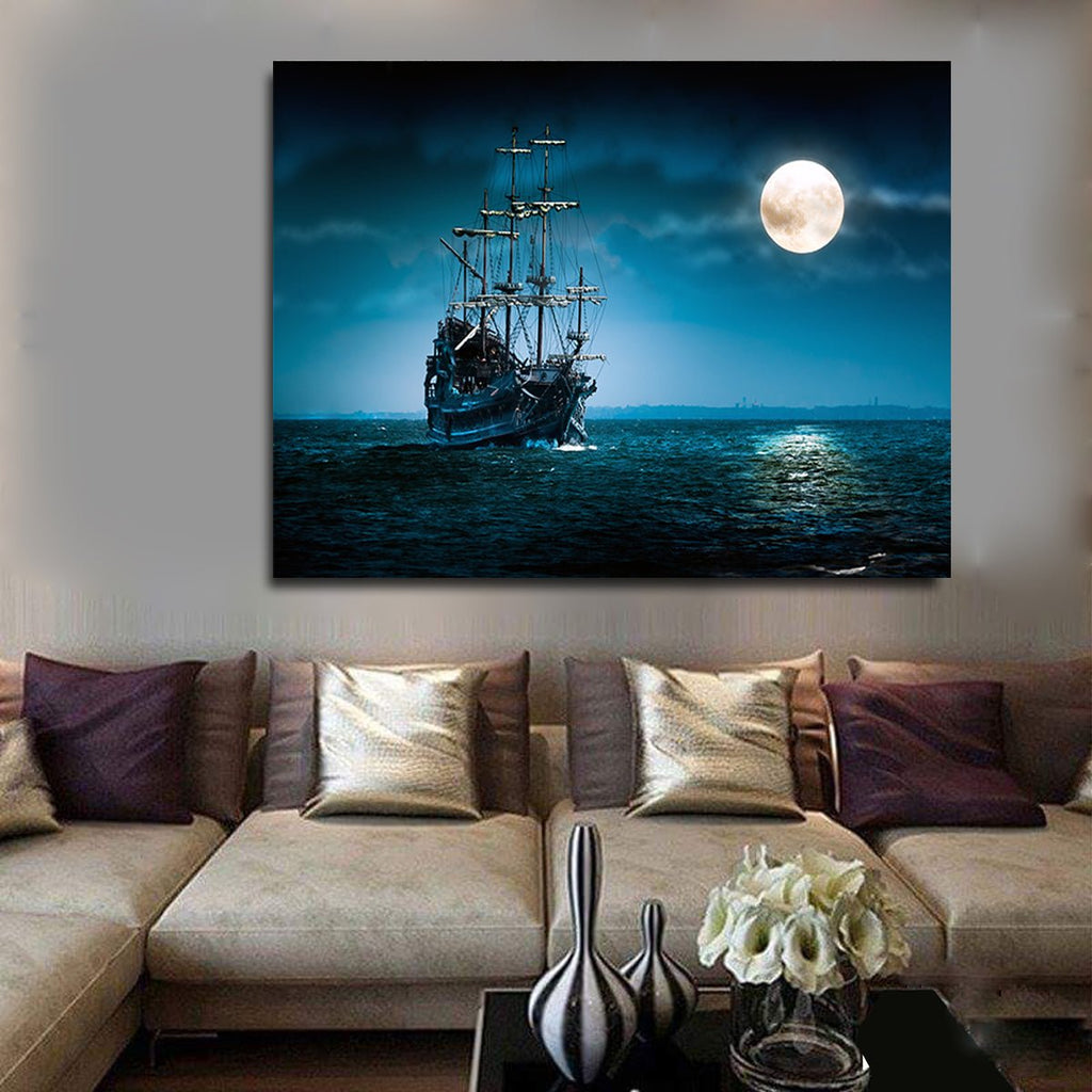 Pirate Ship The Flying Dutchman Ghost Ship Canvas Wall Art Davy Jones Jack Sparrow Ship - Royal Crown Pro