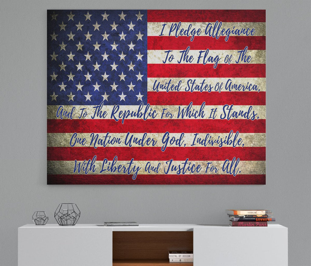 Pledge Of Allegiance Wall Art, USA Flag Canvas - Royal Crown Pro