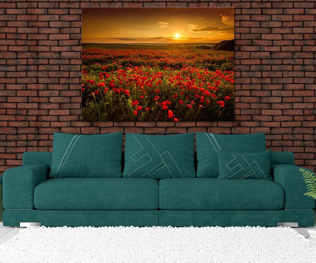 Poppy Flower Poppy Field Canvas Wall Art, Sunset Poppy Fields Art - Royal Crown Pro