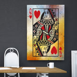 Queen Of Hearts Vintage Playing Card Framed Canvas Wall Art For Home Poker Room - Royal Crown Pro