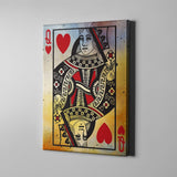 Queen Of Hearts Vintage Playing Card Framed Canvas Wall Art For Home Poker Room - Royal Crown Pro