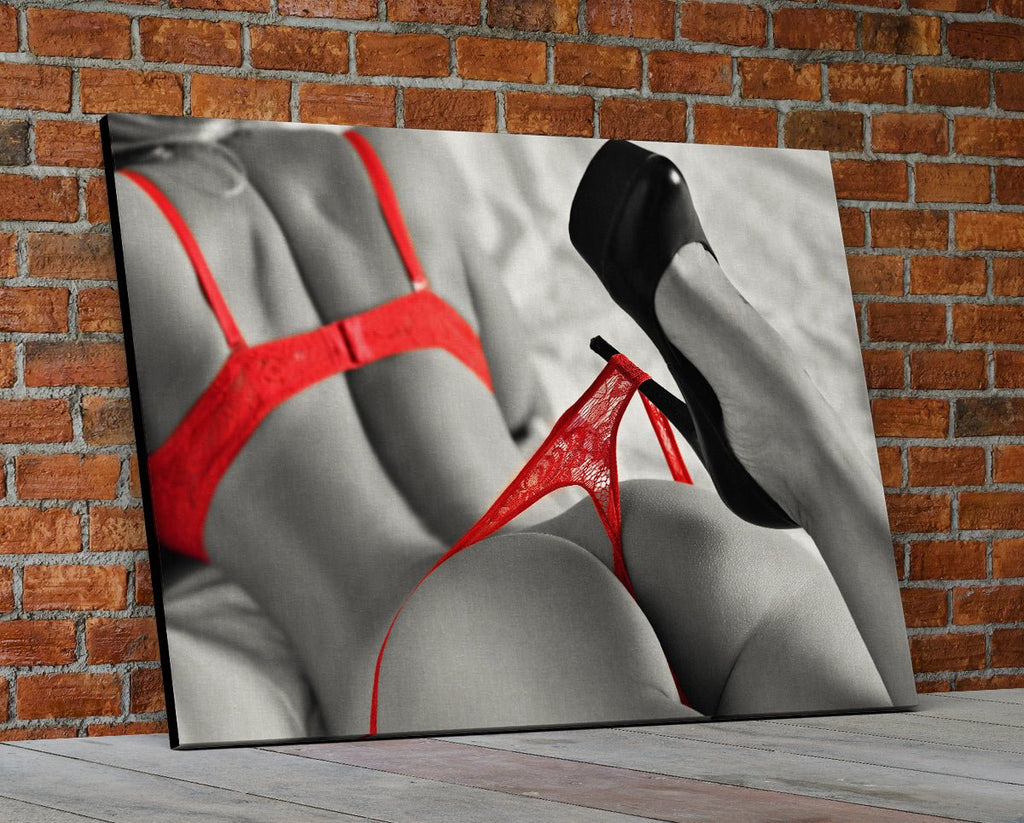 Red Panties and Heels Erotic Canvas Wall Art - Royal Crown Pro