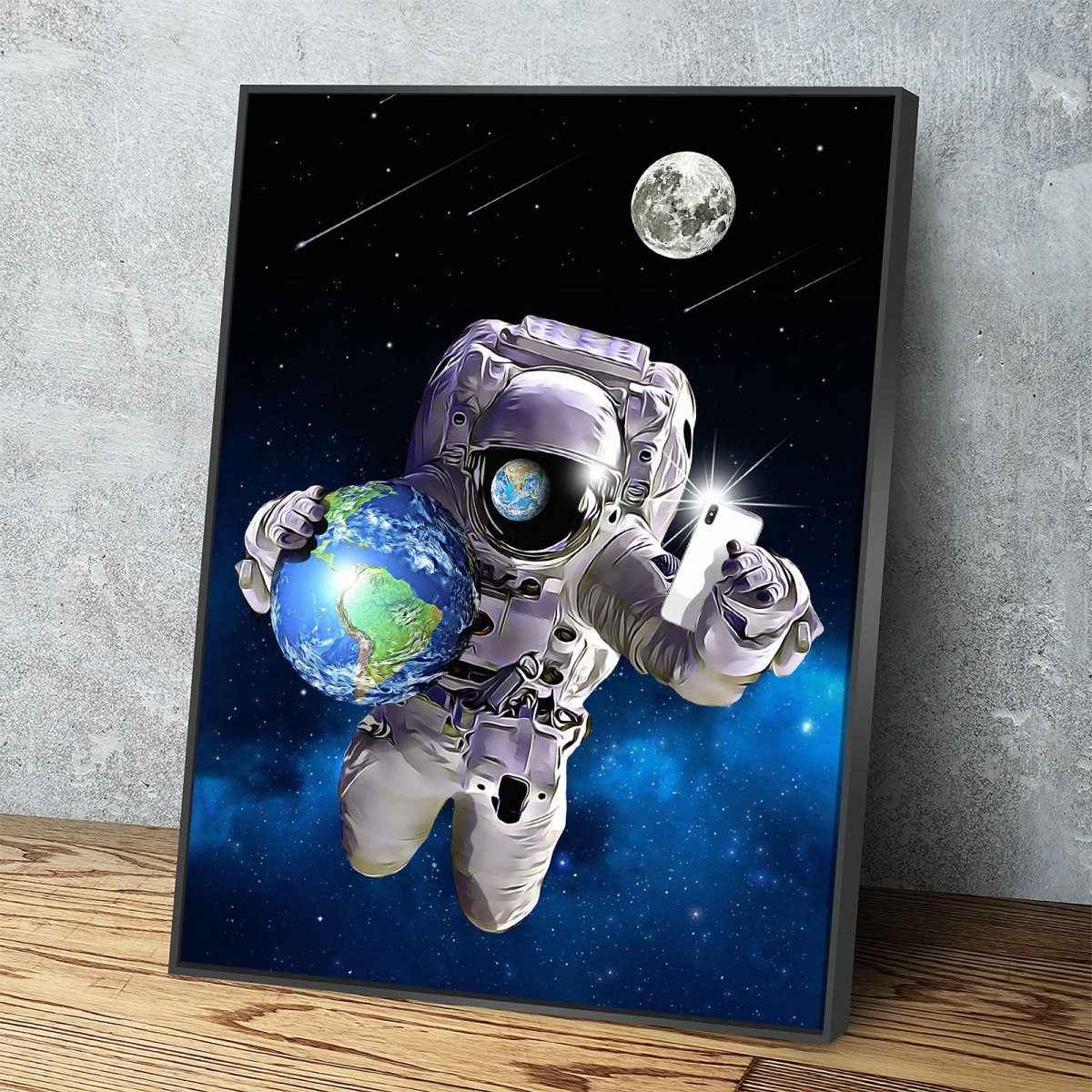 Save The World Selfie Canvas Wall Art, Space Decor, Astronaut Art Canvas - Royal Crown Pro