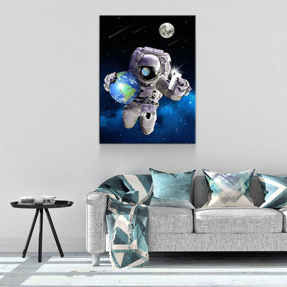 Save The World Selfie Canvas Wall Art, Space Decor, Astronaut Art Canvas - Royal Crown Pro