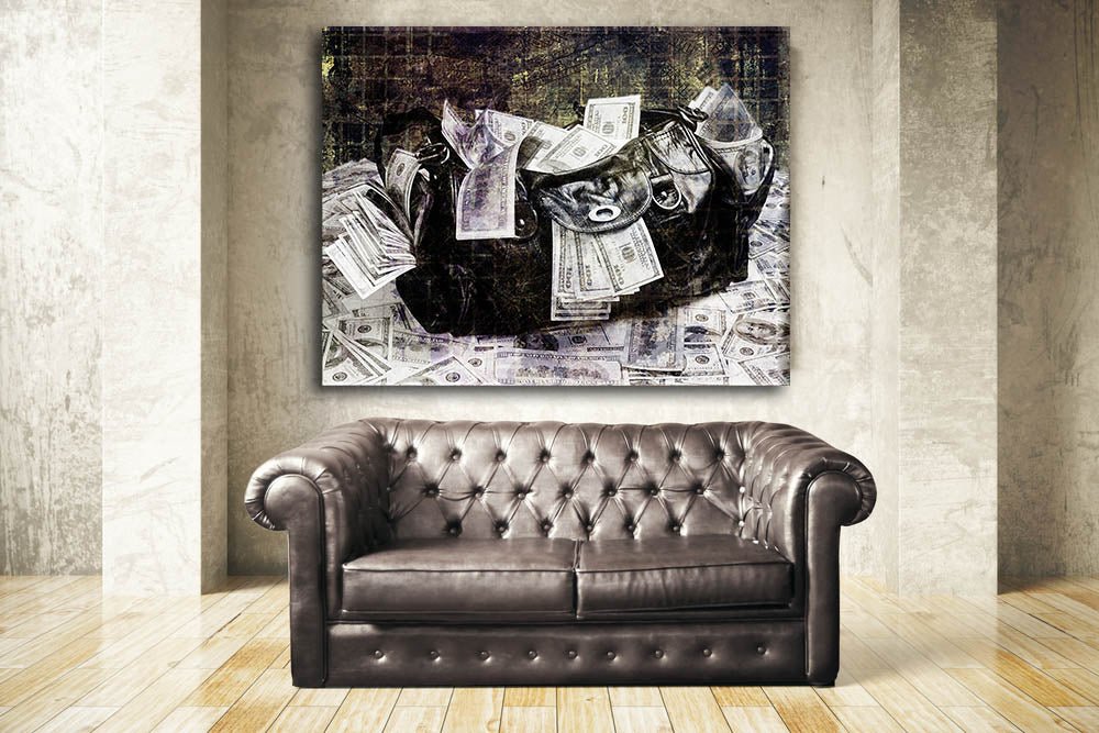 Secure The Money Bag Motivational Framed Canvas Wall Art - Royal Crown Pro