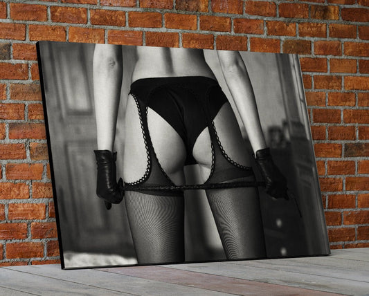 Sexy Black Whip Erotic Canvas Wall Art Black & White Art - Royal Crown Pro