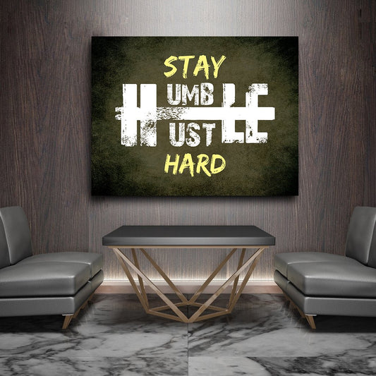 Stay Humble Hustle Hard Framed Canvas Wall Art Motivational Wall Art For Home Or Office - Royal Crown Pro