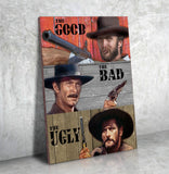The Good The Bad The Ugly Framed Canvas Wall Art Western Clint Eastwood Art - Royal Crown Pro