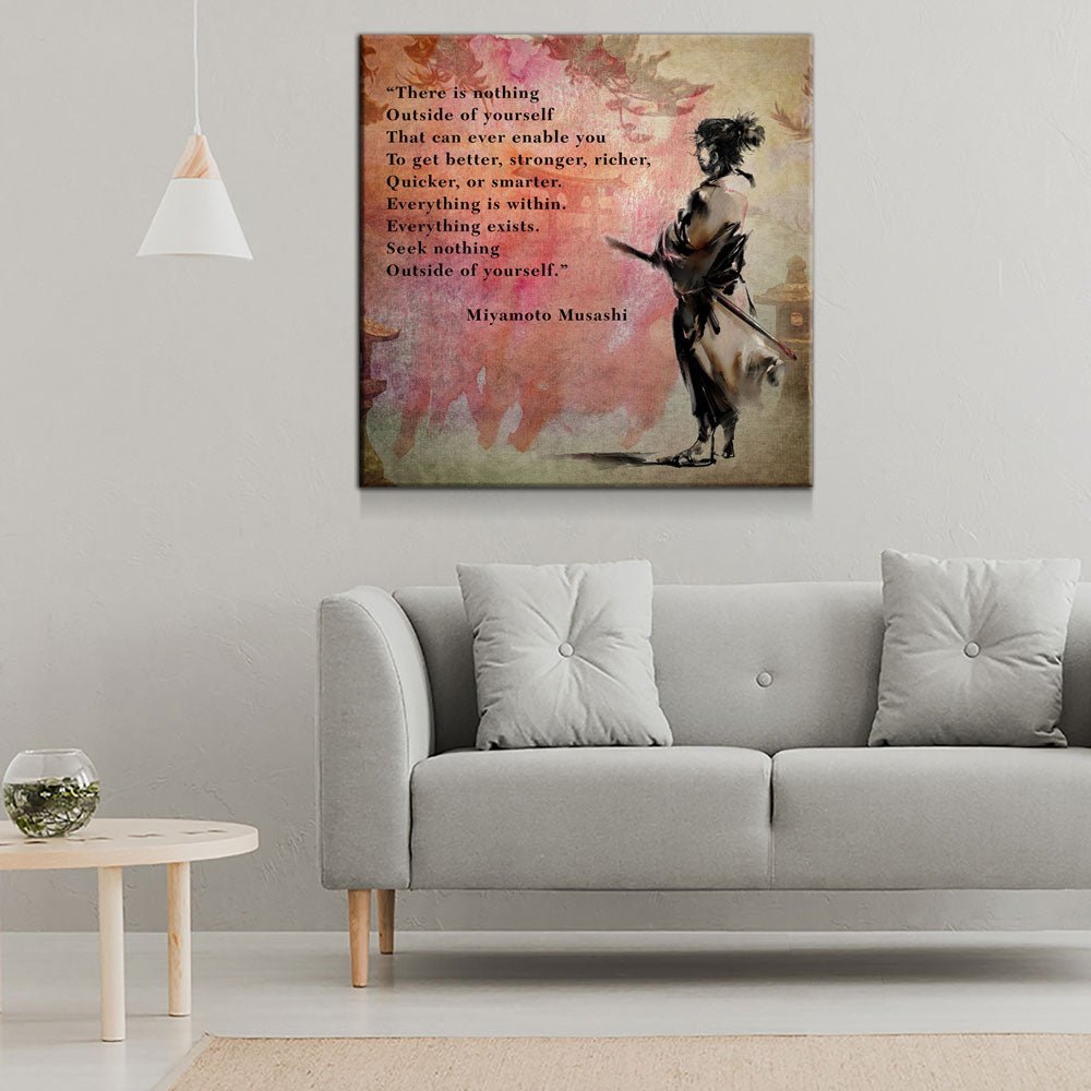 There Is Nothing Outside Yourself Miyamoto Musashi Quote Samurai Art Canvas Wall Art, Ukiyoe, Japanese Art - Royal Crown Pro