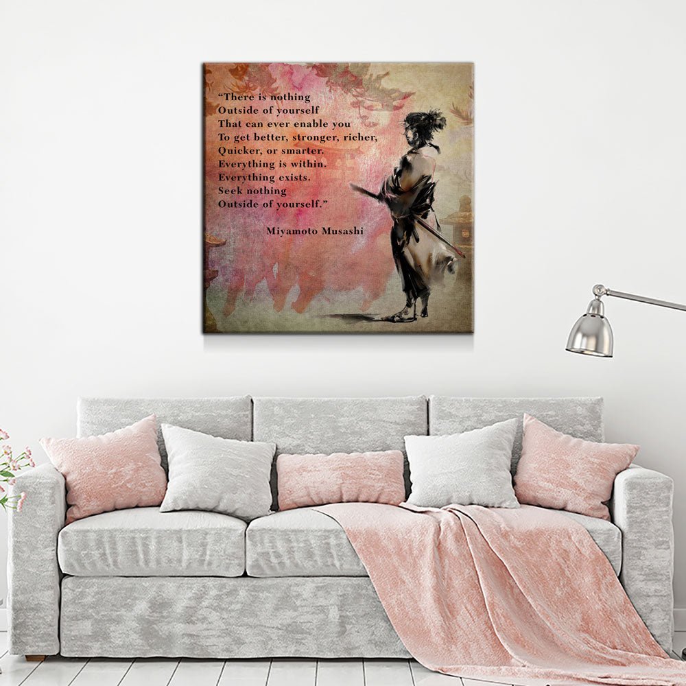 There Is Nothing Outside Yourself Miyamoto Musashi Quote Samurai Art Canvas Wall Art, Ukiyoe, Japanese Art - Royal Crown Pro