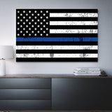 Thin Blue Line US Flag Framed Canvas Wall Art Blue Lives Matter LEO Police - Royal Crown Pro