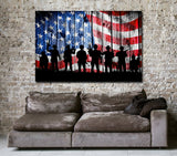 US Flag Soldier Silhouette Canvas Wall Art, USA Military, Soldiers Flag, USA Flag, Veterans - Royal Crown Pro