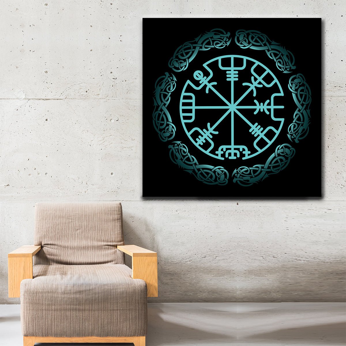 Vegvisir Viking Symbol Icelandic Magical Stave Framed Wall Art - Royal Crown Pro