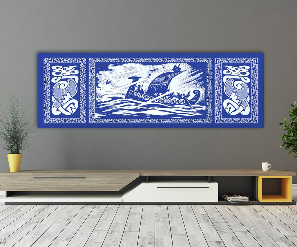 Viking Drakkar Dragon Ship Sailing Stormy Sea Canvas Wall Art, Viking Decor - Royal Crown Pro