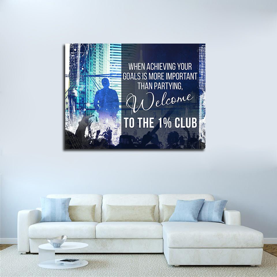 Welcome To The 1% Club Canvas Wall Art Motivational Wall Decor - Royal Crown Pro