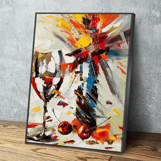 Wine And Flowers Abstract Canvas Wall Art, Wine Decor With Flowers, Abstract Wine Art, Kitchen Decor, Bar Decor - Royal Crown Pro