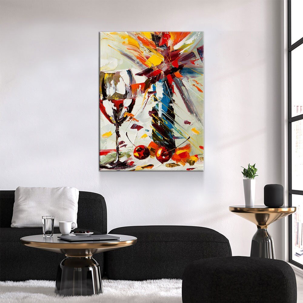 Wine And Flowers Abstract Canvas Wall Art, Wine Decor With Flowers, Abstract Wine Art, Kitchen Decor, Bar Decor - Royal Crown Pro