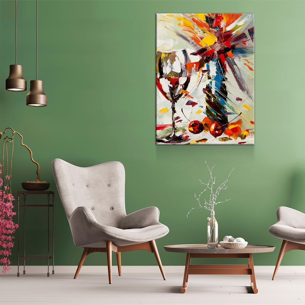 Wine And Flowers Abstract Canvas Wall Art, Wine Decor With Flowers, Abstract Wine Art, Kitchen Decor, Bar Decor - Royal Crown Pro